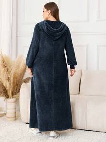 Lacomfia Váy thường ngày có mũ trùm đầu cỡ lớn dành cho nữ - Màu xanh hải quân - Xem 2