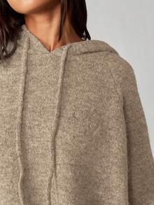 MISSGUIDED Oversized Knit Hoodie With Drawstring Long Sleeve Pullover Sweater For Fall Winter Cozy Loungewear - Camel - View 6