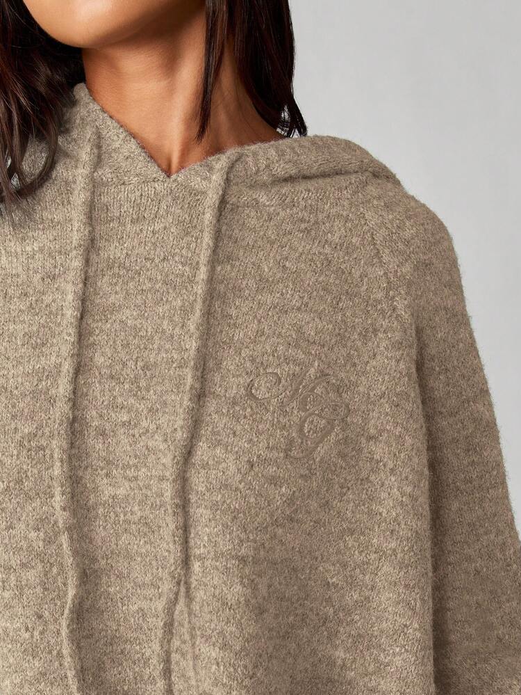 MISSGUIDED Oversized Knit Hoodie With Drawstring Long Sleeve Pullover Sweater For Fall Winter Cozy Loungewear