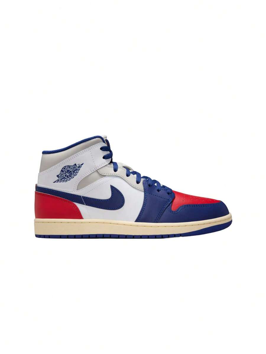 Nike Teniși pentru bărbați Air Jordan 1 Mid Alb / Roșu universitar / Gri neutru / Albastru regal intens DQ8426 - White/University Red/Neutral Grey/Deep Royal Blue - Vizualizare 1