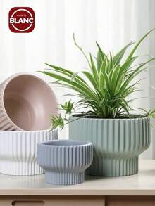 1/3PCS Purchase 1 Flowerpot, Flowerpot, Floor Standing Artificial Plant Decorative Flowerpot, Large-Diameter Double-Layer Round Plastic Flowerpot, Succulent Pot And Tray, Tree Pot, Large Round Ball Home Decoration, Hotel Artificial Green Plant Flowerpot, Tree Planting, European-Style Creative Vertical Pattern, Balcony Living Room, Desktop Vase Room Decor Flower Vase Glass Vase - Multicolor - View 3