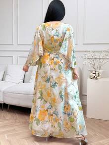 Modelyn Đầm dài in hoa thanh lịch cỡ lớn - Màu xanh lam - Xem 2