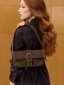 MOTF PREMIUM 女士复古麂皮针扣翻盖单肩包 浓缩咖啡棕色 - 棕色 - 查看 7