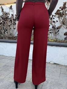 Andrea Bello Quần ống đứng công sở thanh lịch màu trơn cho nữ - Màu Đỏ Sâu - Xem 2