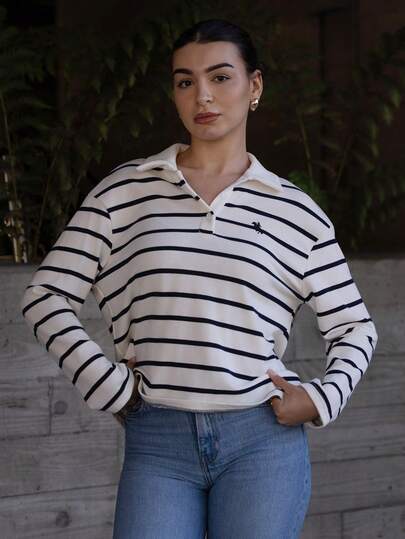 Andrea Bello 条纹休闲宽松日常百搭长袖女式T恤