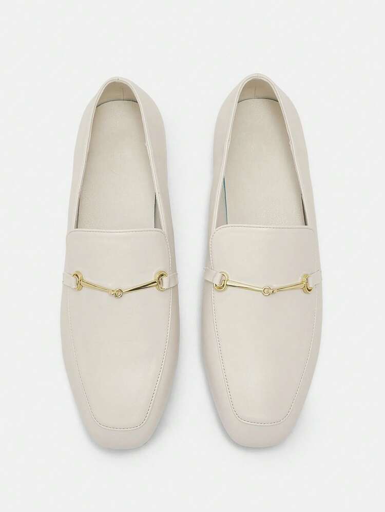 CUCCOO CURVES Women's Wide Fit Square Toe Flat Low Heel Slip-On Loafers, Comfortable & Versatile, Beige, Plus Size For Christmas