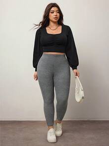 Enliva Plus Size Women's Slim Fit Leggings, Autumn/Winter Base Layer Pants, For Apple Rounded Body Shape - Grey - View 7