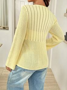 SHEIN Spring Women Maternity Casual Solid Color Drawstring Waist Flare Sleeve Cardigan