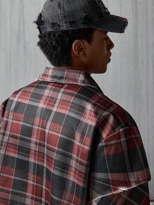 NEON BLANC Plaid Casual Personalized Long Sleeve Loose Front Button Men Shirt Mens Plaid Mens Grunge Clothes - Multicolor - View 4