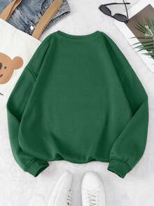 INAWLY Áo nỉ nữ / Họa tiết cỏ bốn lá thêu / Thủ công thêu / Áo nỉ thêu ngày lễ Thánh Patrick, Áo nỉ cô gái may mắn, Áo nỉ cỏ ba lá may mắn, Áo nỉ thời trang / Áo cổ tròn rộng rãi thường ngày cho nữ / Mùa thu đông - Màu xanh lá cây đậm - Xem 3