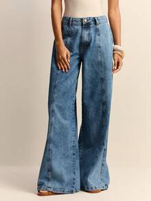 Daynim 高腰阔腿牛仔裤 - 淺色水洗藍 - 查看 3