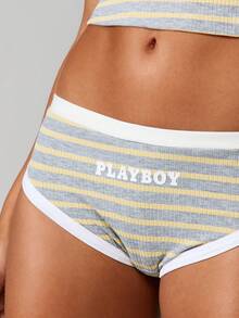 Missguided x Playboy Bộ đồ ngủ hai mảnh không tay cổ tròn họa tiết sọc và quần lót liền thân - Nhiều màu - Xem 6