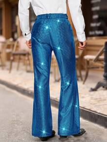 Manfinity BRENVOR 针织休闲时尚宽松长裤，带口袋，箔印图案 - 寶藍色 - 查看 2