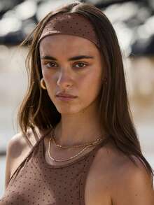 Aralina Leisurwear Polka Dot Halter Neck Stretchy Fitted Workout Jumpsuit With Headband - Chocolate Brown - View 3