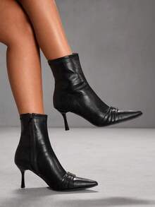 CUCCOO SZL Women's Pointed Toe Side Zipper Design Fashionable Versatile High Heel Ankle Boots For Christmas - Black - View 6