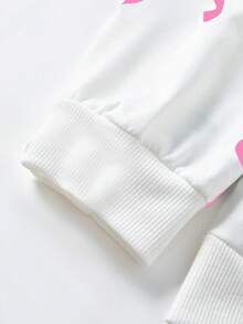 Sparklyn Bộ đồ nỉ cho bé gái tuổi teen, Thu/Đông mới, In kỹ thuật số màu trắng, Áo nỉ cổ tròn nơ đen, Quần bó màu hồng, Trang trí nơ trắng, Vừa vặn thoải mái cho mùa thu - Nhiều màu - Xem 3