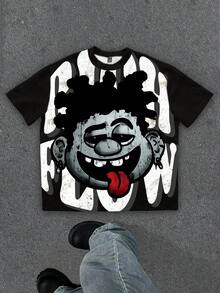 Manfinity ZONE917 High Quality Men's Oversized Distressed Graphic Allover Print Boxy Short T-Shirt Oversized T Shirt Men Anime Rapper Graphic Tees - Black - View 6