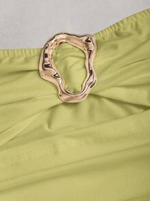 Sweetra 女士性感修身无肩带迷你连衣裙，配金属扣 - 橄欖綠 - 查看 6