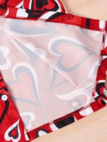 2pcs/Set Boys Heart Print Shirt & Shorts Set, Suitable For Valentine's Day Party And Other Occasions