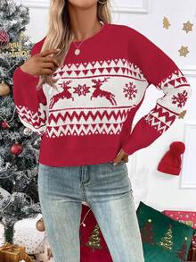 SHEIN LUNE Casual Loose Fit Crew Neck Long Sleeve Pullover Sweater For Women - Multicolor - View 5