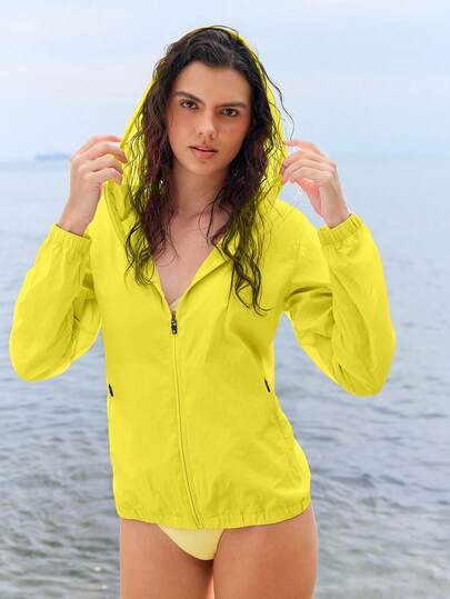 In My Nature Women's Outdoor Solid Color Hooded Lightweight Raincoat