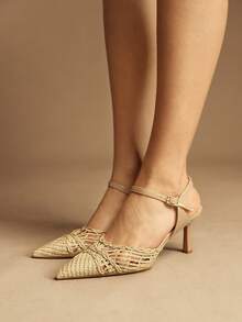 Rosivie Women's Fashionable Elegant Pointed Toe Woven Pumps For Christmas - Apricot - View 3
