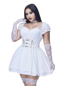 Coolane Trang phục biểu diễn mọi mùa dành cho nữ Trang phục Rave Goth Y2K Preppy Trang phục Rave cổ điển Váy yếm bên hông kiểu nấm Renaissance Fair - trắng - Xem 6