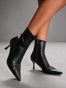 CUCCOO SZL Women's Pointed Toe Side Zipper Design Fashionable Versatile High Heel Ankle Boots For Christmas - Black - View 4