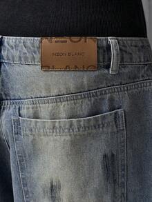 NEON BLANC 男士口袋条纹休闲百搭日常通勤阔腿牛仔裤 - 藍色 - 查看 3