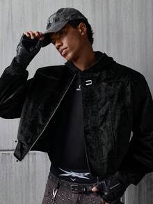 NEON BLANC Men's Solid Color Long Sleeve Zip-Up Casual Baseball Jacket - Black - View 5