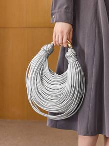 MOTF PREMIUM BOLSO DE MANO DE MUJER CON NUDO DE CUERDA - Plateado - Ver 7