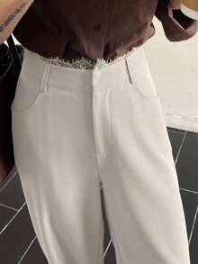 DAZY Pantalones anchos de mujer casuales y sueltos con parches de encaje - Albaricoque - Ver 6