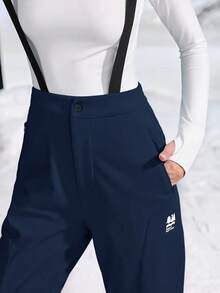 In My Nature Quần yếm trượt tuyết màu trơn có túi thường ngày dành cho nữ - Màu xanh hải quân - Xem 3