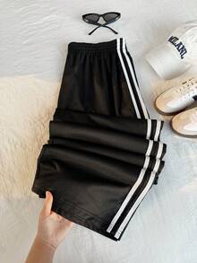 SHEIN EZwear 加大尺碼休閒黑色側邊條紋長褲