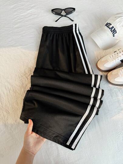 Comfortcana Pantalones informales de talla grande con rayas laterales negras