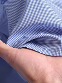 CosyJoli Plus Size Casual Plaid Floral Embroidered Shirt, Autumn/Spring Outfits For Women Blue Blouse For Women Lantern Sleeve Blouse - Blue - View 6