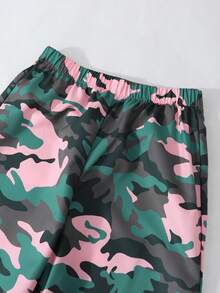 SHEIN 少女露肩长袖蝴蝶结装饰上衣、字母印花吊带背心和迷彩阔腿裤休闲套装 - 彩色 - 查看 6