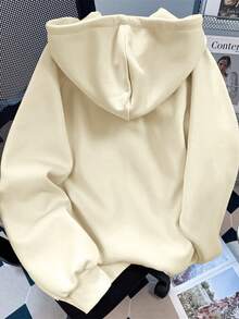 SHEIN Áo nỉ nữ màu trơn tay raglan, có khóa kéo và túi trước, dây rút. - Màu Khaki - Xem 2