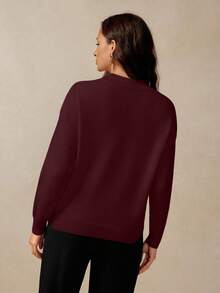 Florisole Áo len dệt kim họa tiết kim cương rộng rãi phong cách Bohemian màu trơn thanh lịch dành cho nữ, mùa thu/đông - Màu Đỏ Sâu - Xem 2