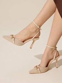 CUCCOO BASICS Tacones altos de moda versátiles de uso diario con diseño de hebilla y punta puntiaguda para mujer - Albaricoque - Ver 1