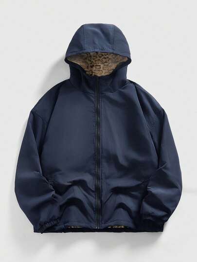 Chaqueta casual y holgada con cremallera y capucha reversible para hombre