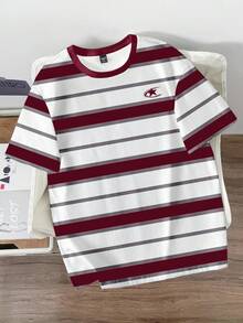 Manfinity Joysei 男士圆领条纹五角星印花休闲日常短袖T恤 - 紅色 - 查看 1