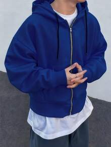 Claim Dot 男士休闲短款连帽开衫 - 藍色 - 查看 3