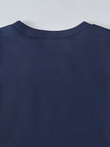 SHEIN Tween Girls' Casual Solid Color Letter Embossed Crew Neck Sweatshirt And Sweatpants Set, Autumn - Navy Blue - View 6