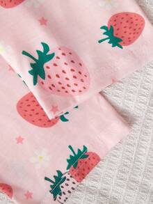 甜美风荷叶袖草莓印花两件套家居服，适合年轻女孩 - 粉色 - 查看 7