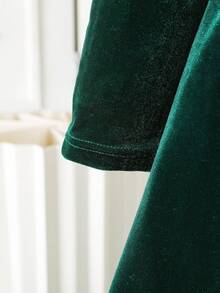 女童优雅复古酒红色长袖连衣裙，饰有蝴蝶结和珍珠，圆领，收腰设计，适合圣诞节、万圣节、生日、春秋季穿着。 - 綠色 - 查看 6