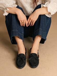 Rosivie Women's Lace-Up Beaded Flat Casual Shoes For Christmas - Black - View 2