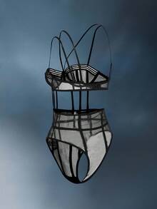 SHEIN Ladies' Sexy Sheer Mesh Lingerie Set - Black - View 6