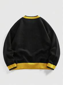 ROMWE MEN Men's Crew Neck Sunflower Print Knit Sweater, Retro Fashion - Black - View 2