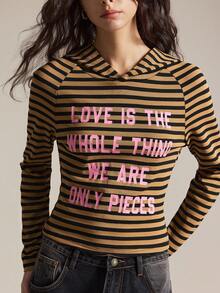 Easelle 条纹针织印花连帽女式上衣 - 彩色 - 查看 6